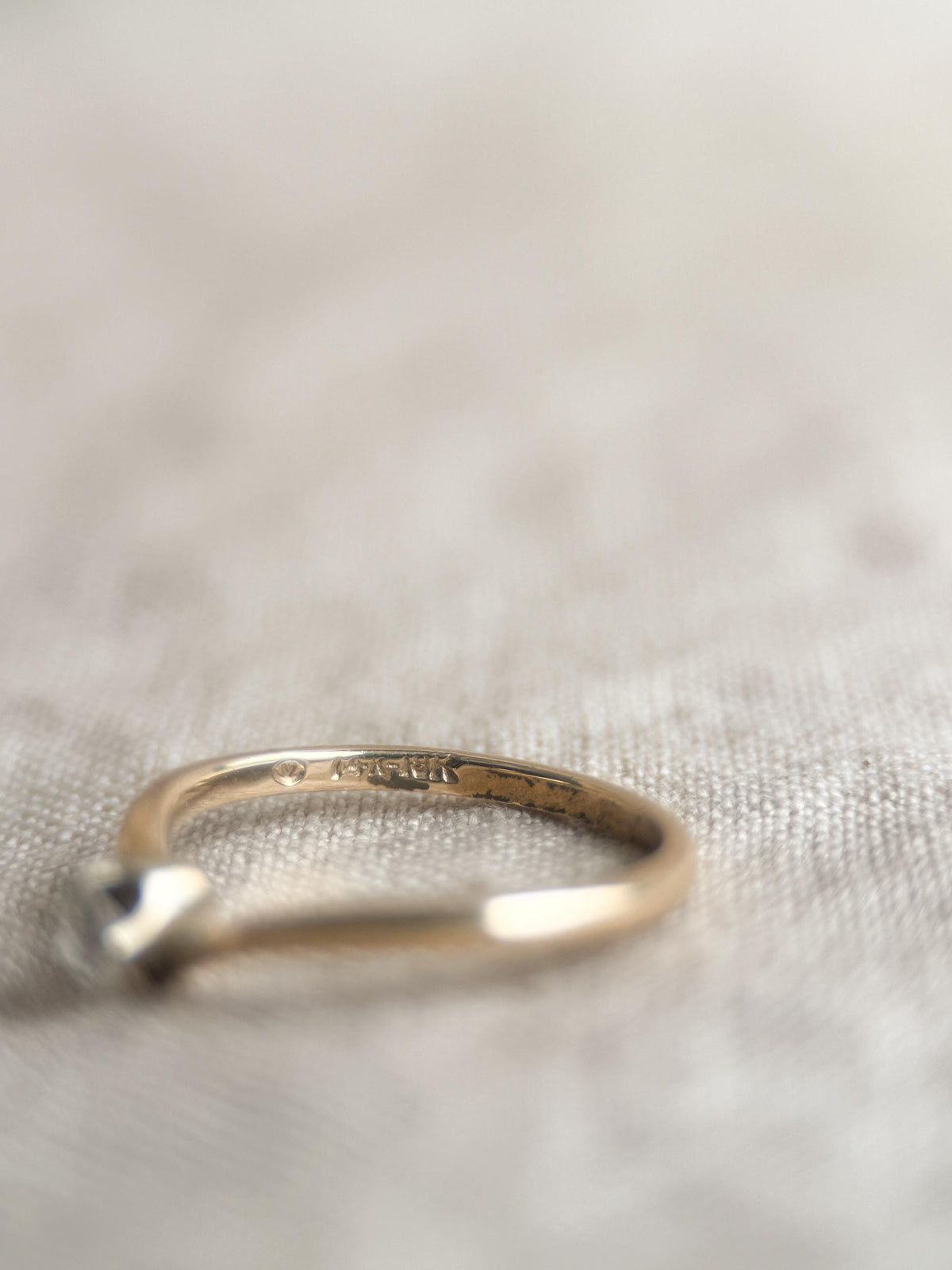 Antique Diamond Engagement Ring, Round Cut, 14k Gold, 1920s Solitaire Chevron Bridal Ring