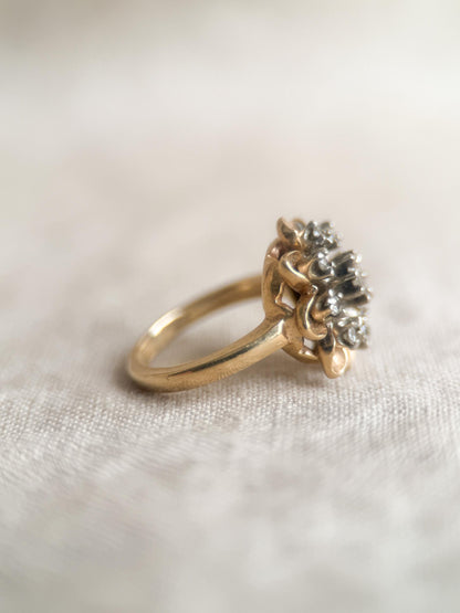 Vintage Diamond Engagement Ring, 14k Gold, Floral Halo Cluster Ring, 1940s Jewelry