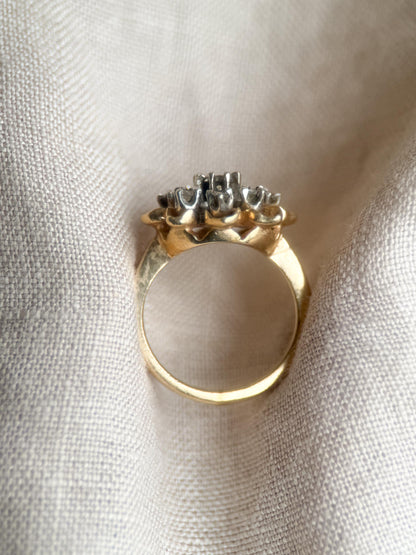 Vintage 1940s Flower Diamond Engagement Ring, 14k Gold Cluster Style Floral Bridal Jewelry • One-of-a-kind