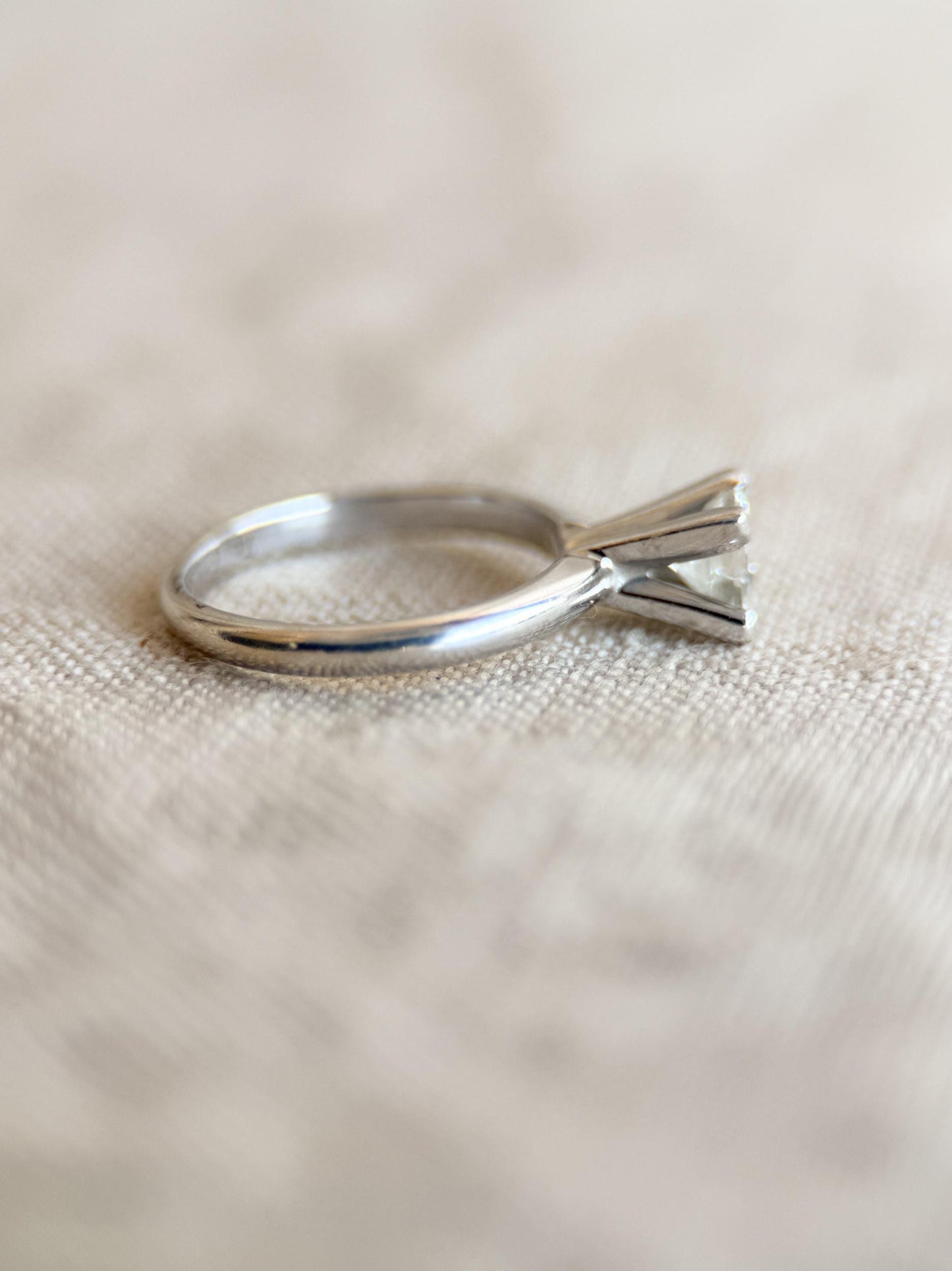 Vintage Diamond Engagement Ring, Princess Cut, 14k White Gold, 1990s Solitaire Bridal Ring