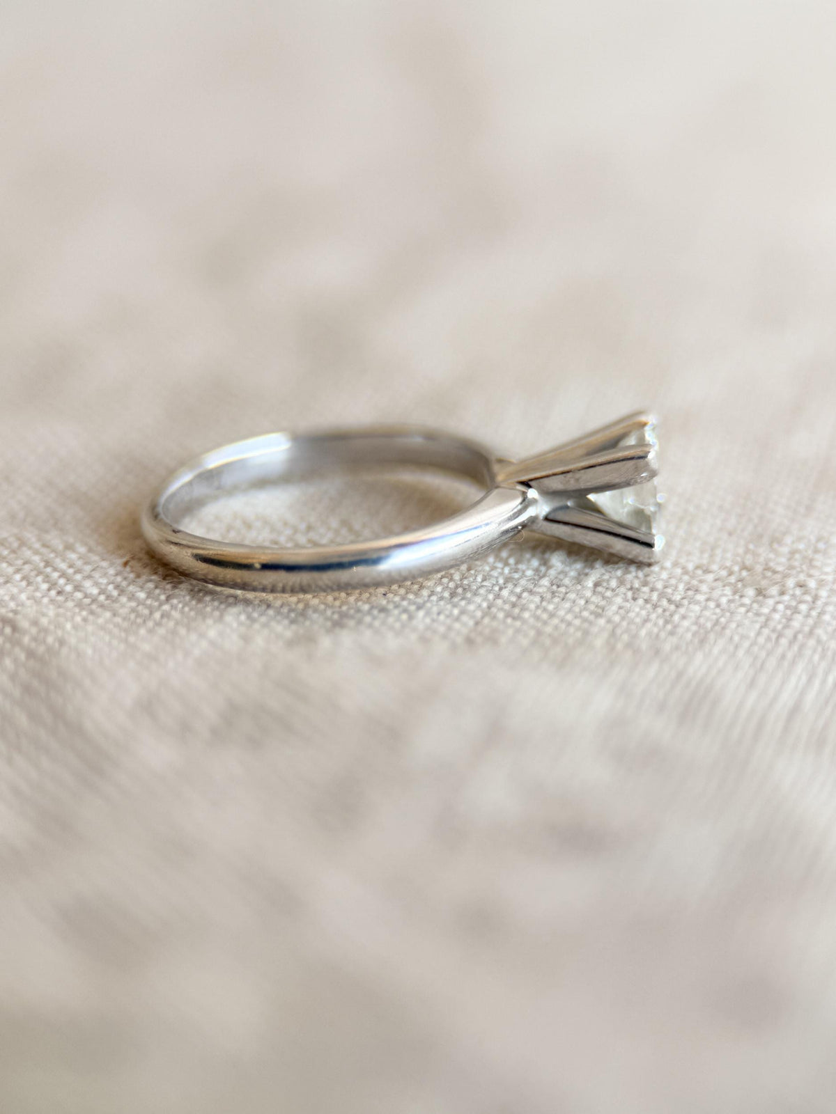 Vintage Diamond Engagement Ring, Princess Cut, 14k White Gold, Solitaire Bridal Ring