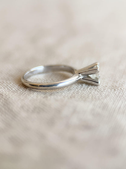 Vintage Diamond Engagement Ring, Princess Cut, 14k White Gold, Solitaire Bridal Ring
