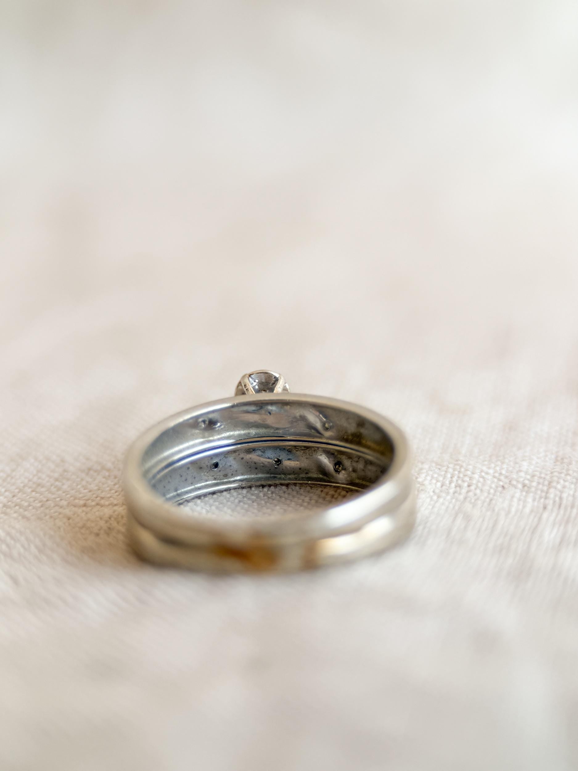 Vintage Diamond Engagement Ring and Wedding Band, 1950s White Gold Bridal Set