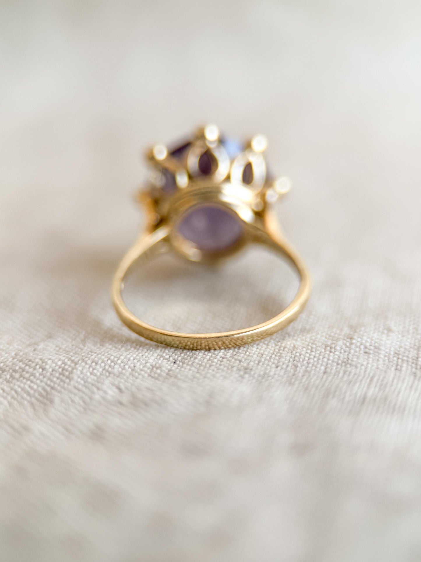 Vintage Sapphire Ring, 14k Gold, Oval Cut Purple Statement Ring, Crown Solitaire Cocktail Jewelry
