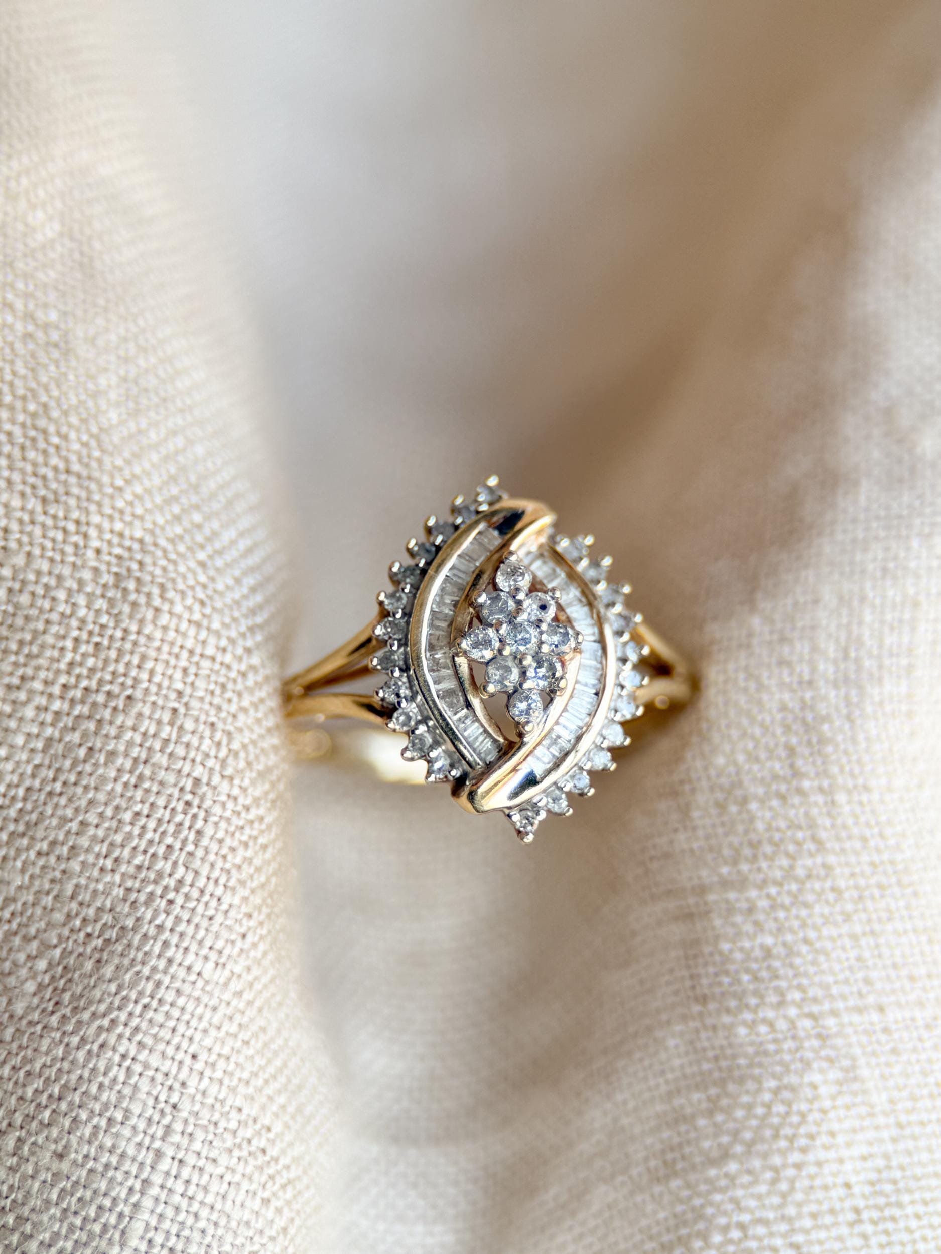 Vintage 1990s Marquise Diamond Cluster Ring in 10k Gold
