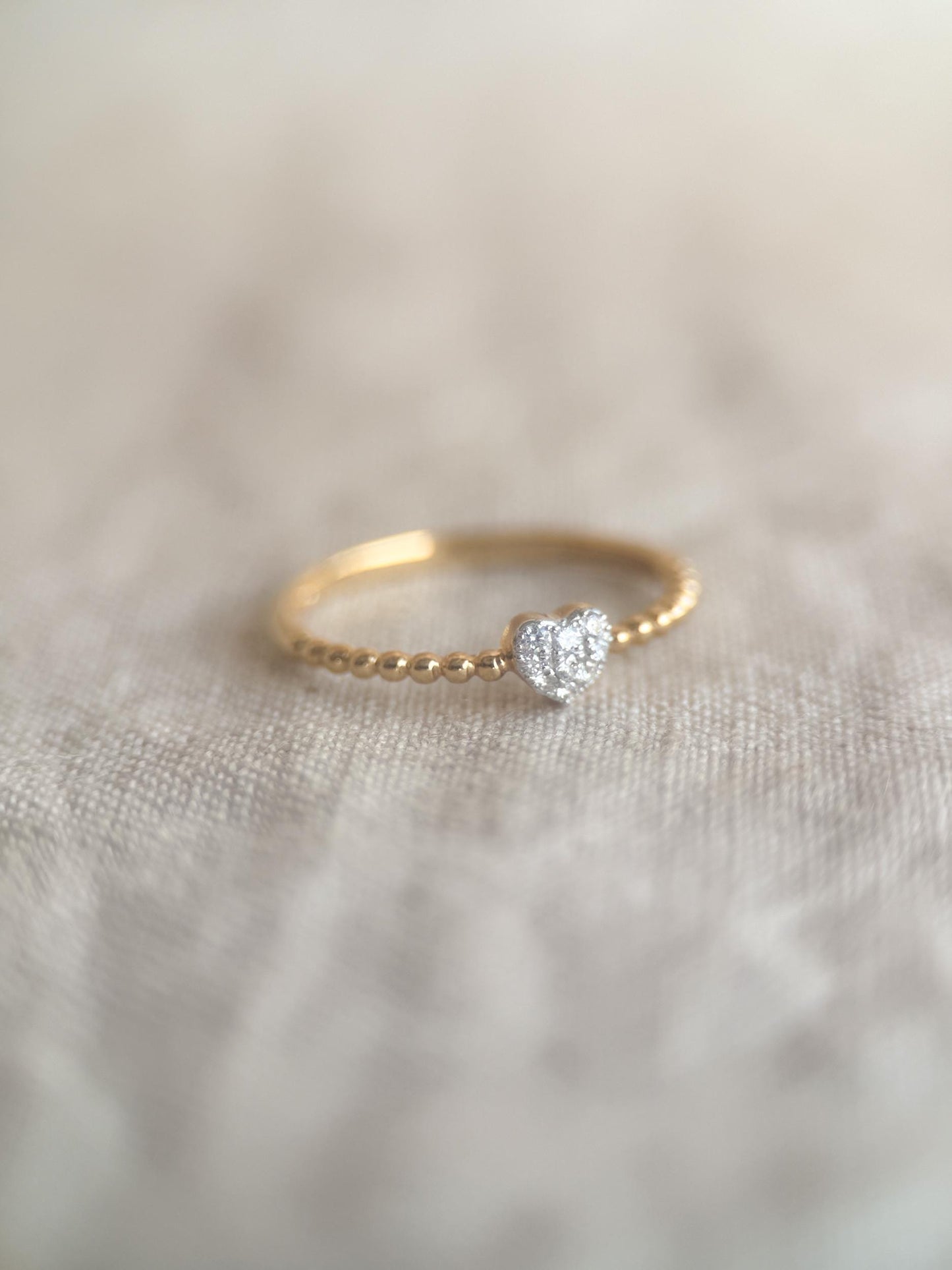 Vintage Diamond Engagement Ring, Heart Shaped Pave, 18k Gold, 1990s Beaded Style Band