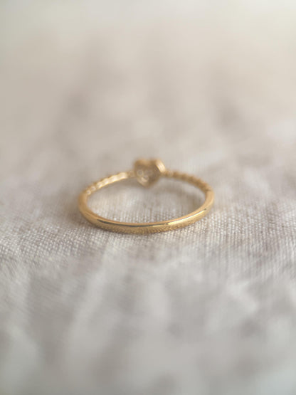Vintage Diamond Engagement Ring, Heart Shaped Pave, 18k Gold, 1990s Beaded Style Band