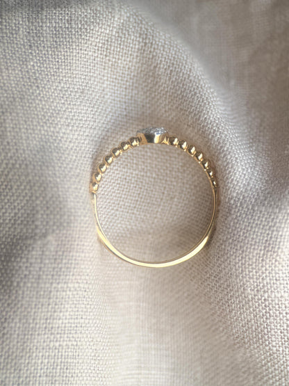 Vintage Diamond Engagement Ring, Heart Shaped Pave, 18k Gold, 1990s Beaded Style Band
