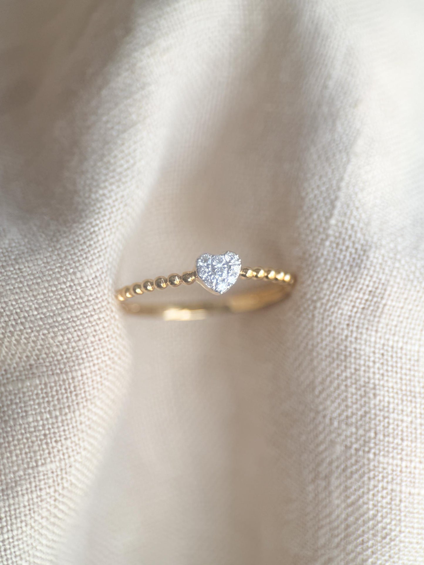 Vintage Diamond Engagement Ring, Heart Shaped Pave, 18k Gold, 1990s Beaded Style Band