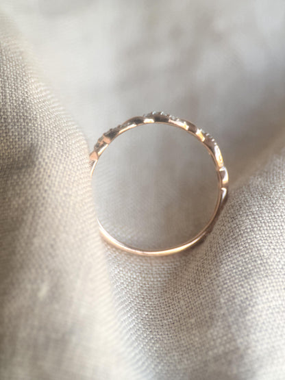 Vintage Diamond Wedding Band, 14k Rose Gold, Infinity Twist Stacking Ring, Bridal Jewelry