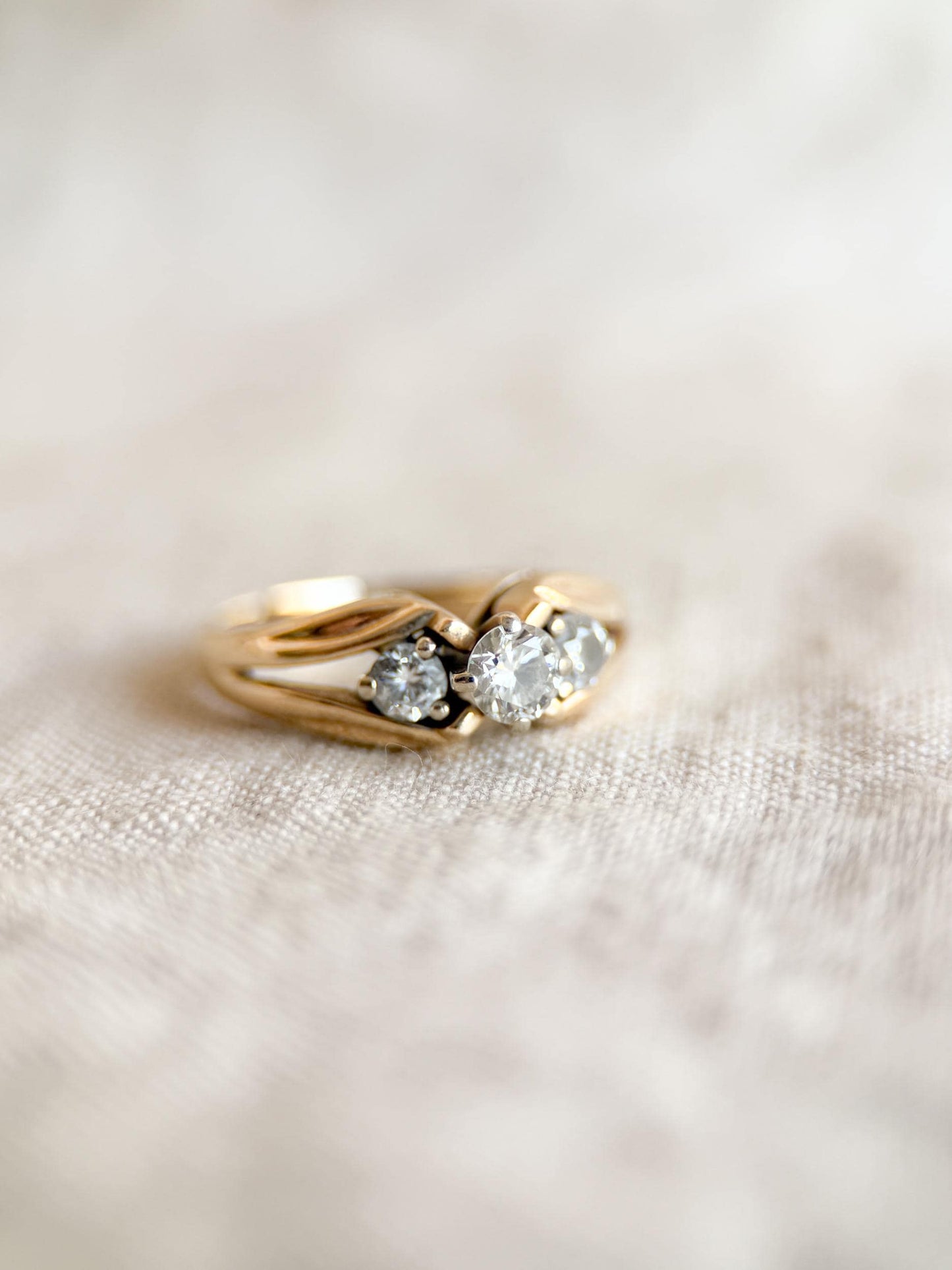 Vintage Diamond Engagement Ring, Round Cut, 14k Gold, 1990s Three-Stone Bridal Ring