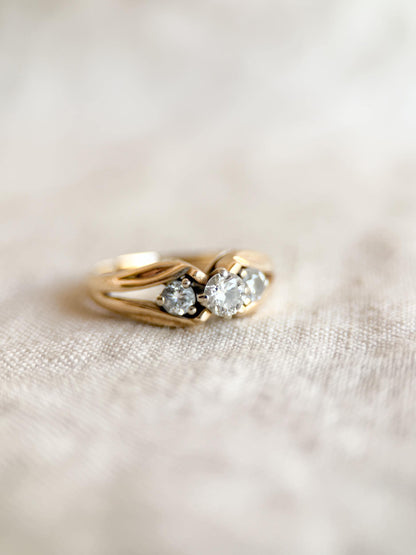 Vintage Diamond Engagement Ring, Round Cut, 14k Gold, 1990s Three-Stone Bridal Ring