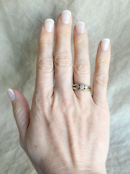 Vintage Diamond Engagement Ring, Round Cut, 14k Gold, 1990s Three-Stone Bridal Ring