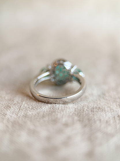 Vintage Sterling Silver Three Stone Halo Ring, Cubic Zirconia Statement Jewelry