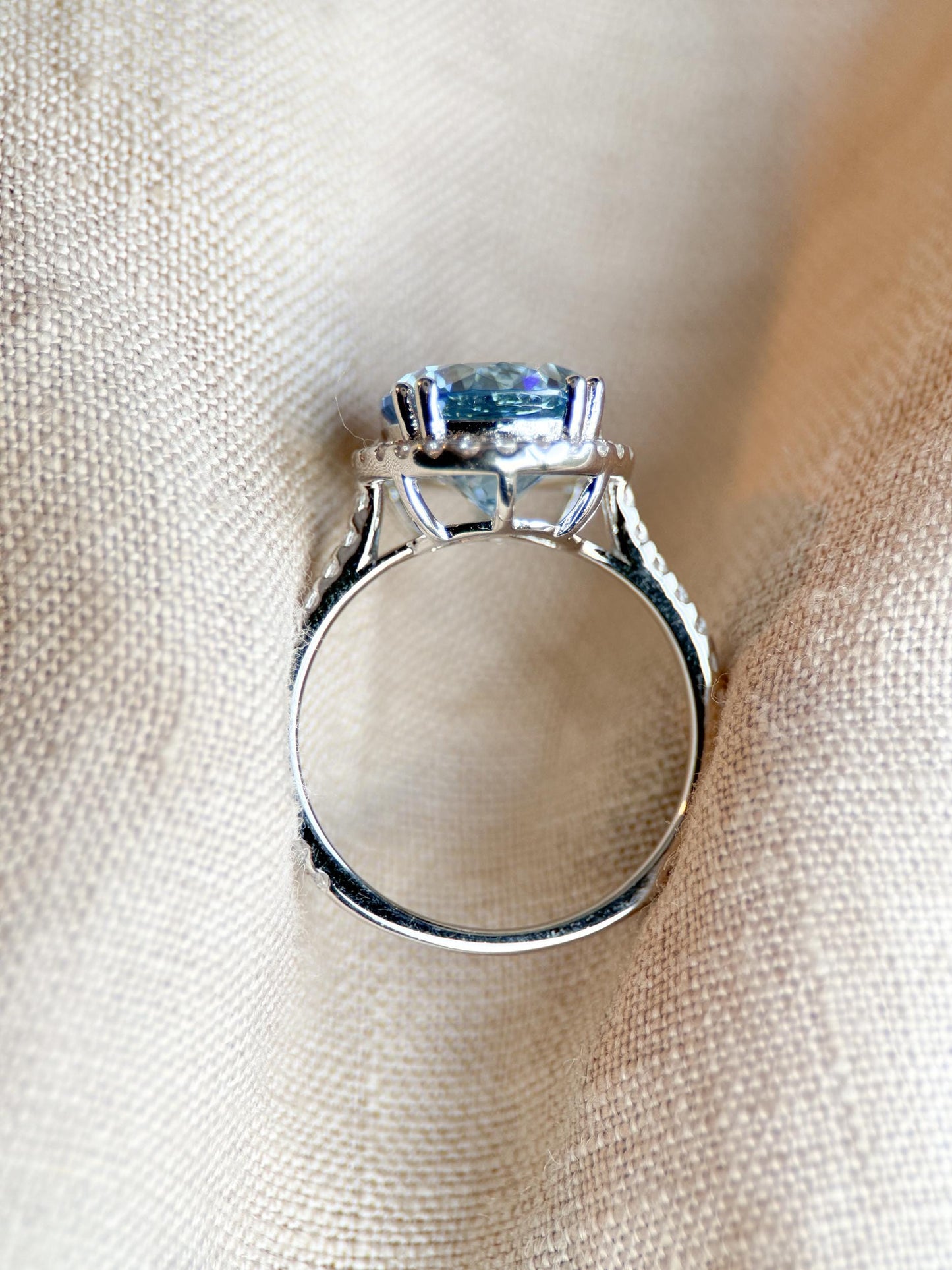 Vintage Cubic Zirconia Engagement Ring, Oval Cut, Sterling Silver, 2000s Blue Halo Promise Ring