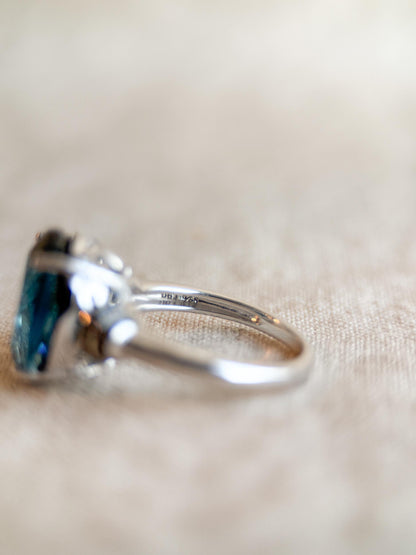Vintage Blue Topaz Sterling Silver Ring, Oval Cocktail Statement Jewelry