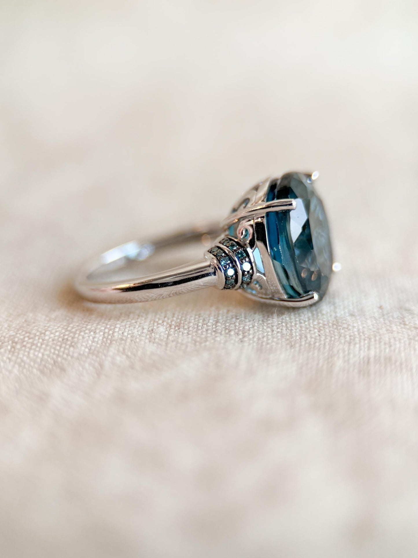Vintage Blue Topaz Sterling Silver Ring, Oval Cocktail Statement Jewelry