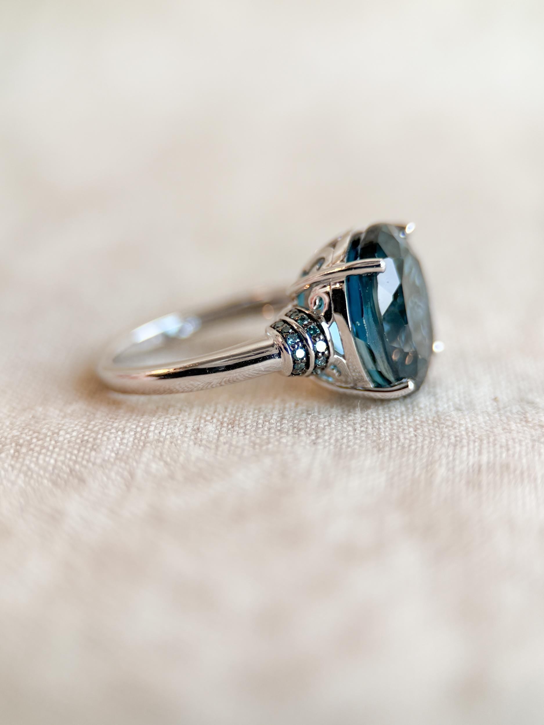 Vintage Blue Topaz Sterling Silver Ring, Oval Cocktail Statement Jewelry