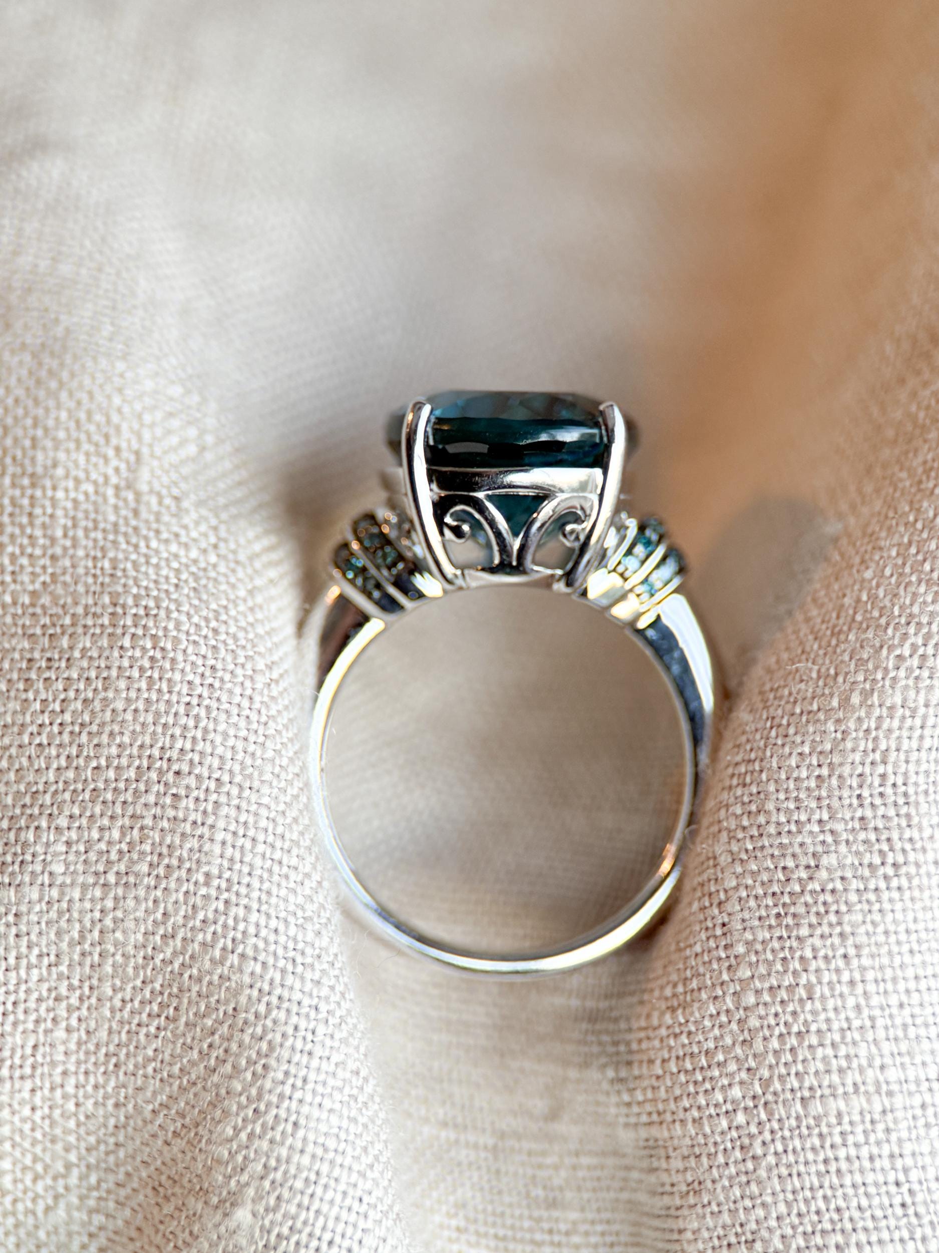 Vintage Sterling Silver Blue Topaz Gemstone Ring, Faceted Gemstone Statement Ring, Classic Elegant Jewelry