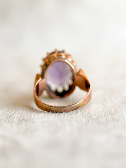 Vintage Amethyst Ring, 14k Gold, Oval 1960s Mid-Century Statement Ring, Bold Gemstone Jewelry