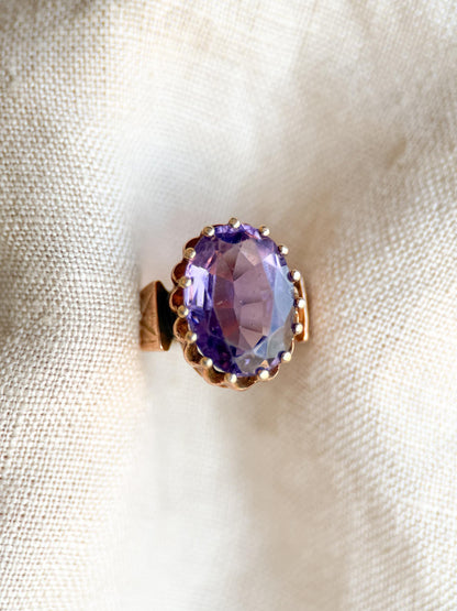 Vintage Amethyst Ring, 14k Gold, Oval 1960s Mid-Century Statement Ring, Bold Gemstone Jewelry
