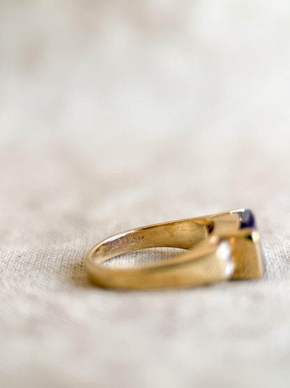 Vintage 1990s Purple Amethyst & Diamond Ring in 14k Gold
