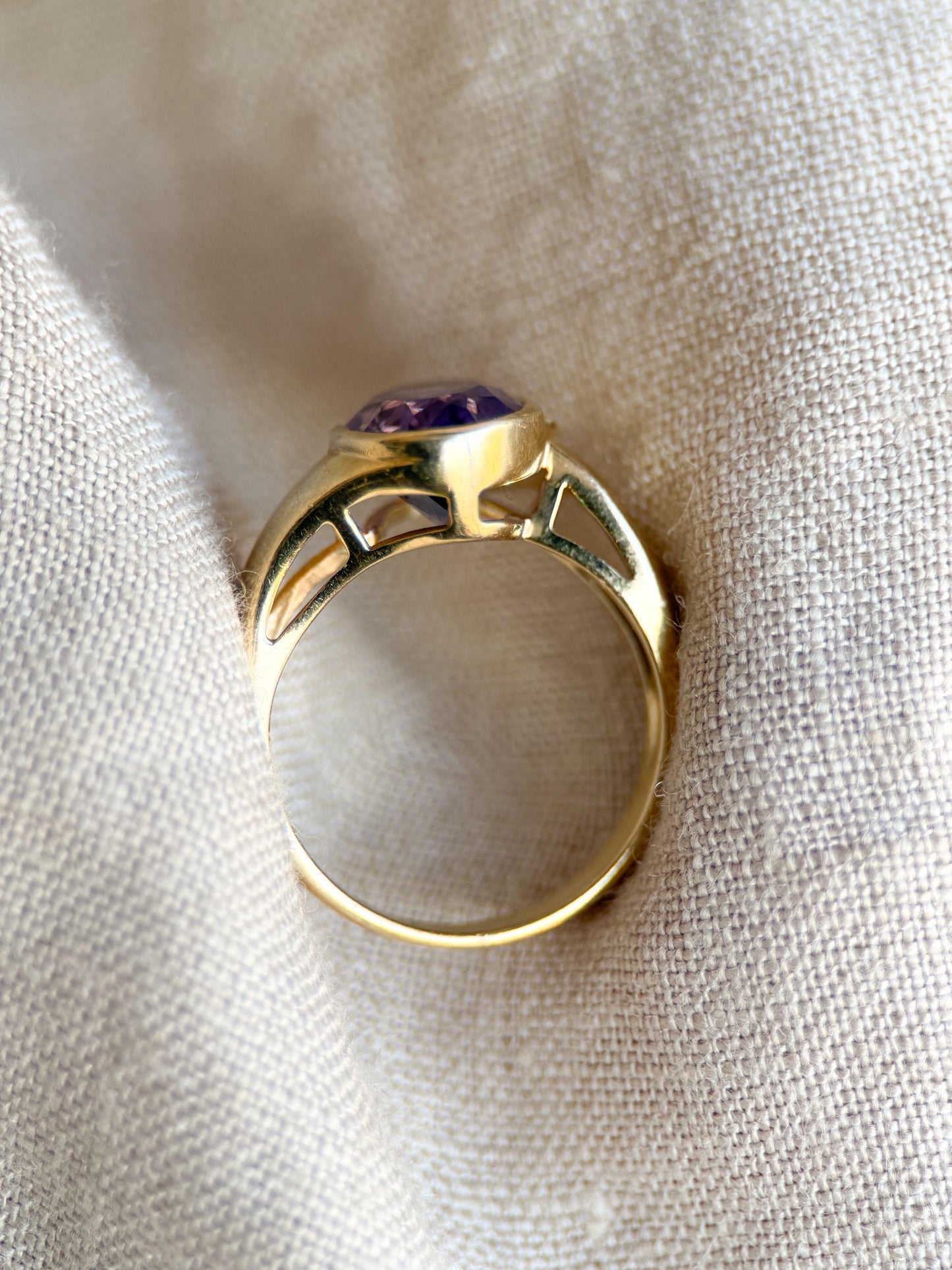 Vintage Amethyst and Diamond Ring, 14k Gold, Oval Bezel Statement Ring, Bold Gemstone Jewelry