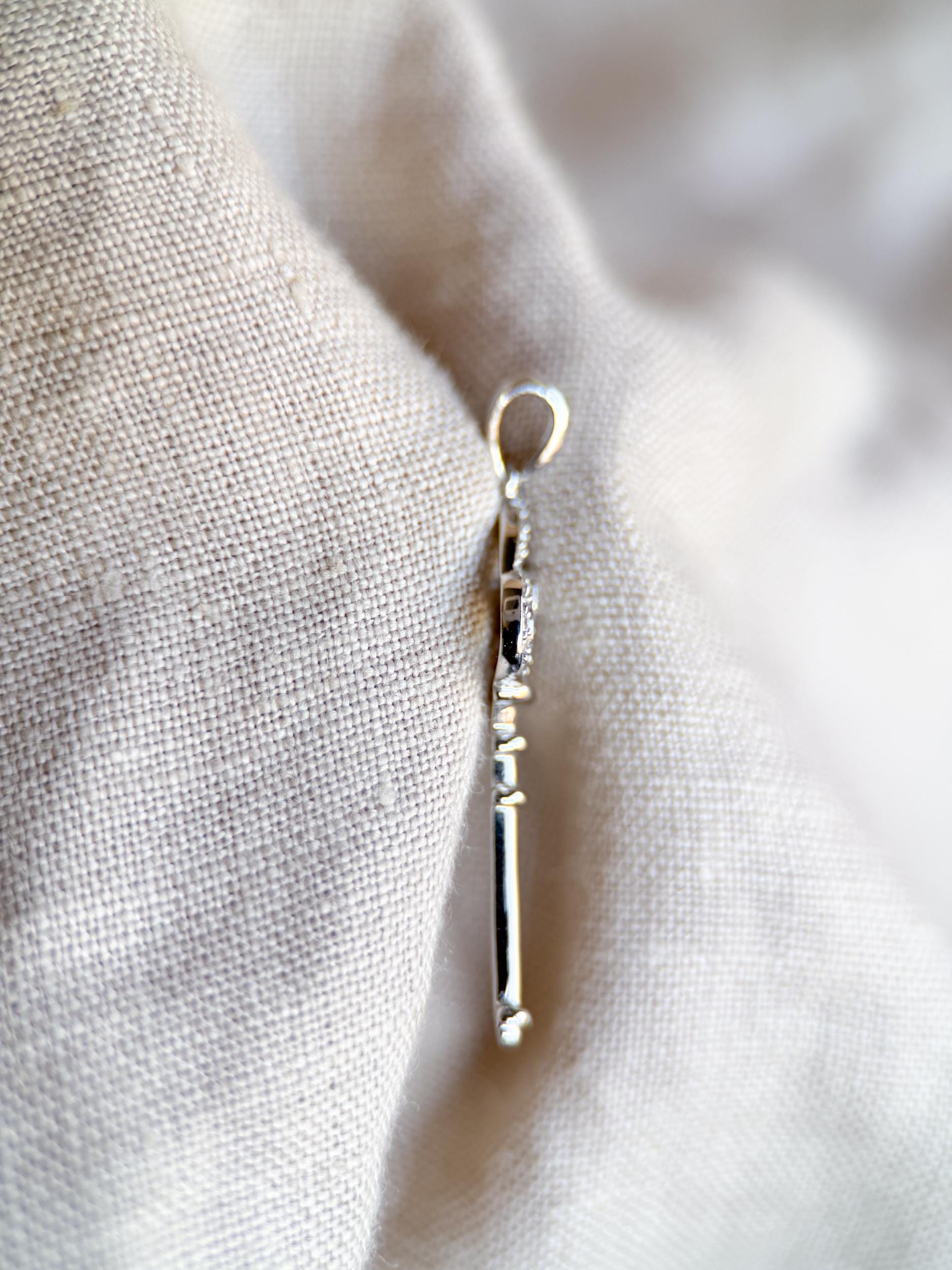 Diamond Skeleton Key Pendant in 10k White Gold, Retro Anniversary Gift, Vintage Jewelry Necklace