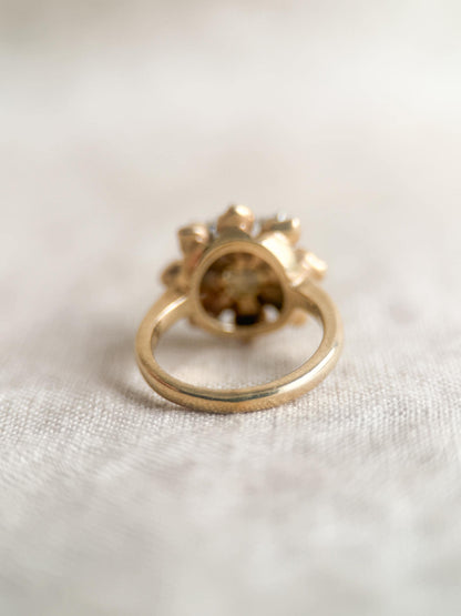 Vintage 1940s Flower Diamond Engagement Ring, 14k Gold Cluster Style Floral Bridal Jewelry • One-of-a-kind