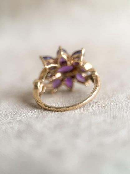 Vintage 1970s Amethyst Cluster Ring in 14k Gold