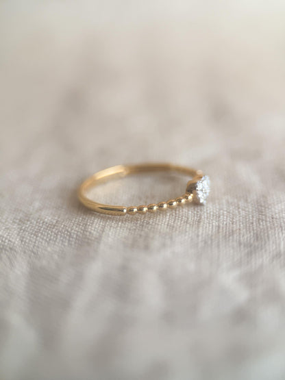 Vintage Diamond Engagement Ring, Heart Shaped Pave, 18k Gold, 1990s Beaded Style Band