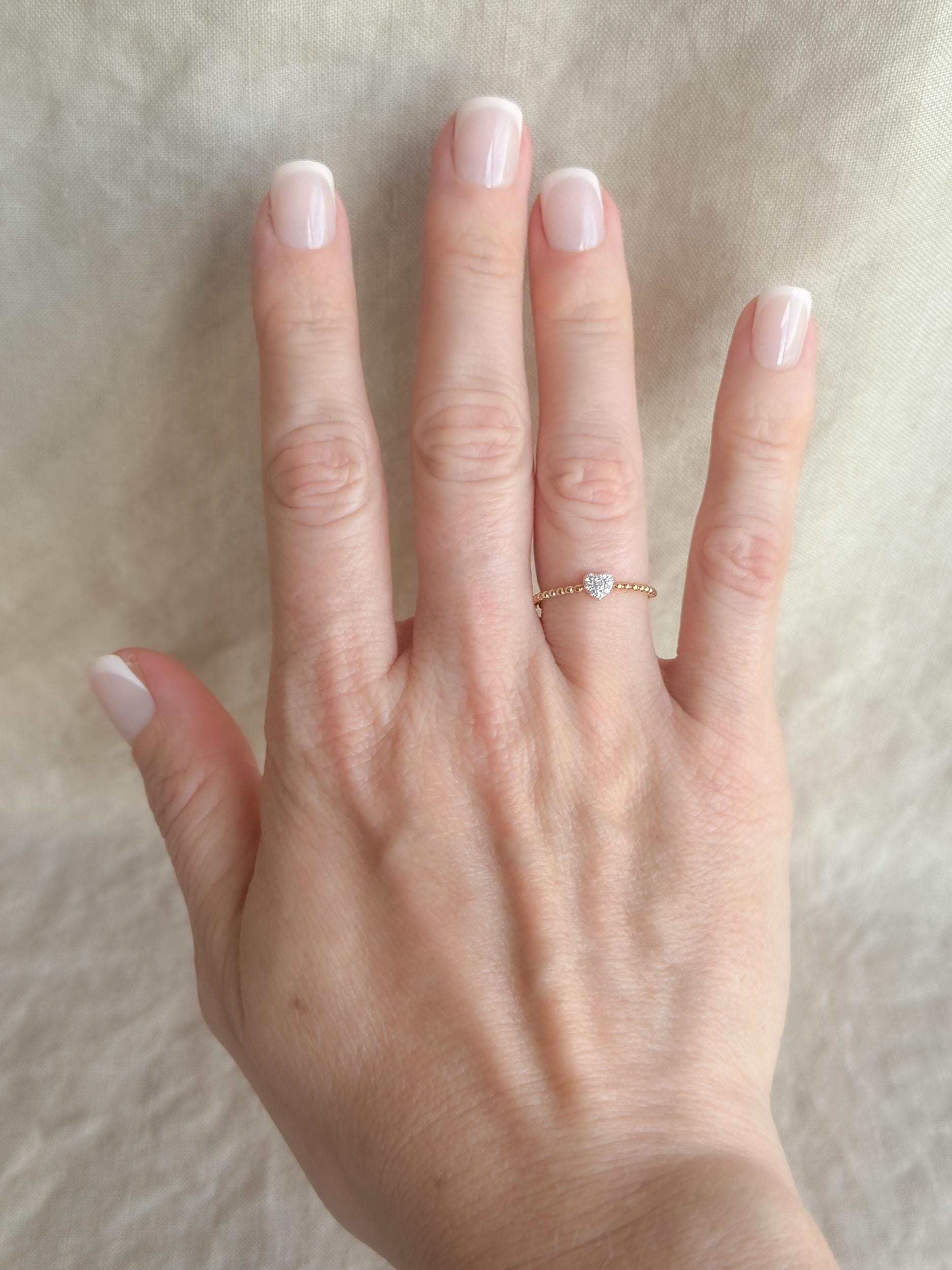 Vintage Diamond Engagement Ring, Heart Shaped Pave, 18k Gold, 1990s Beaded Style Band