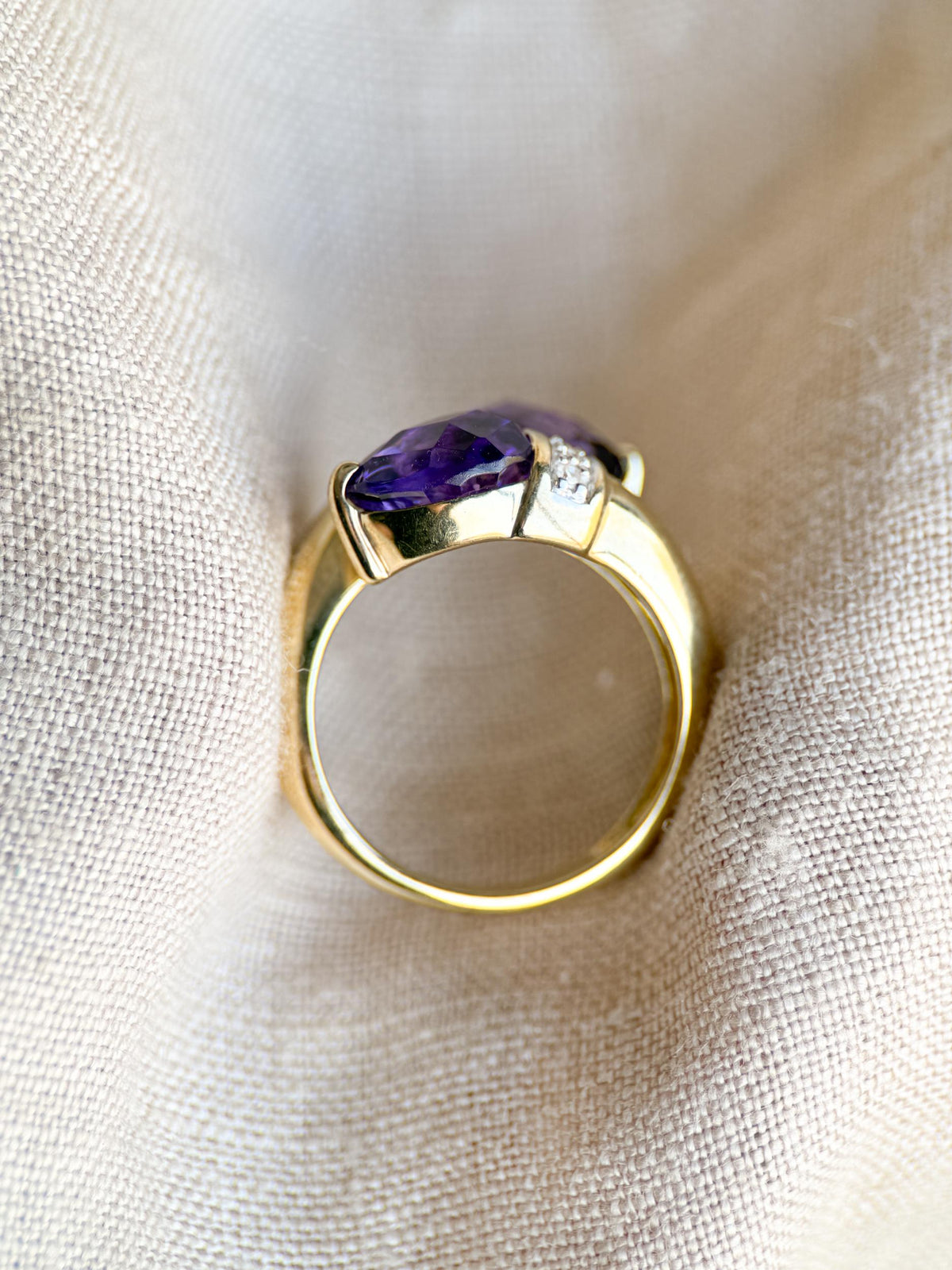 Vintage Amethyst Diamond Toi et Moi Ring, 14k Gold, Pear Twin Stone Statement Ring