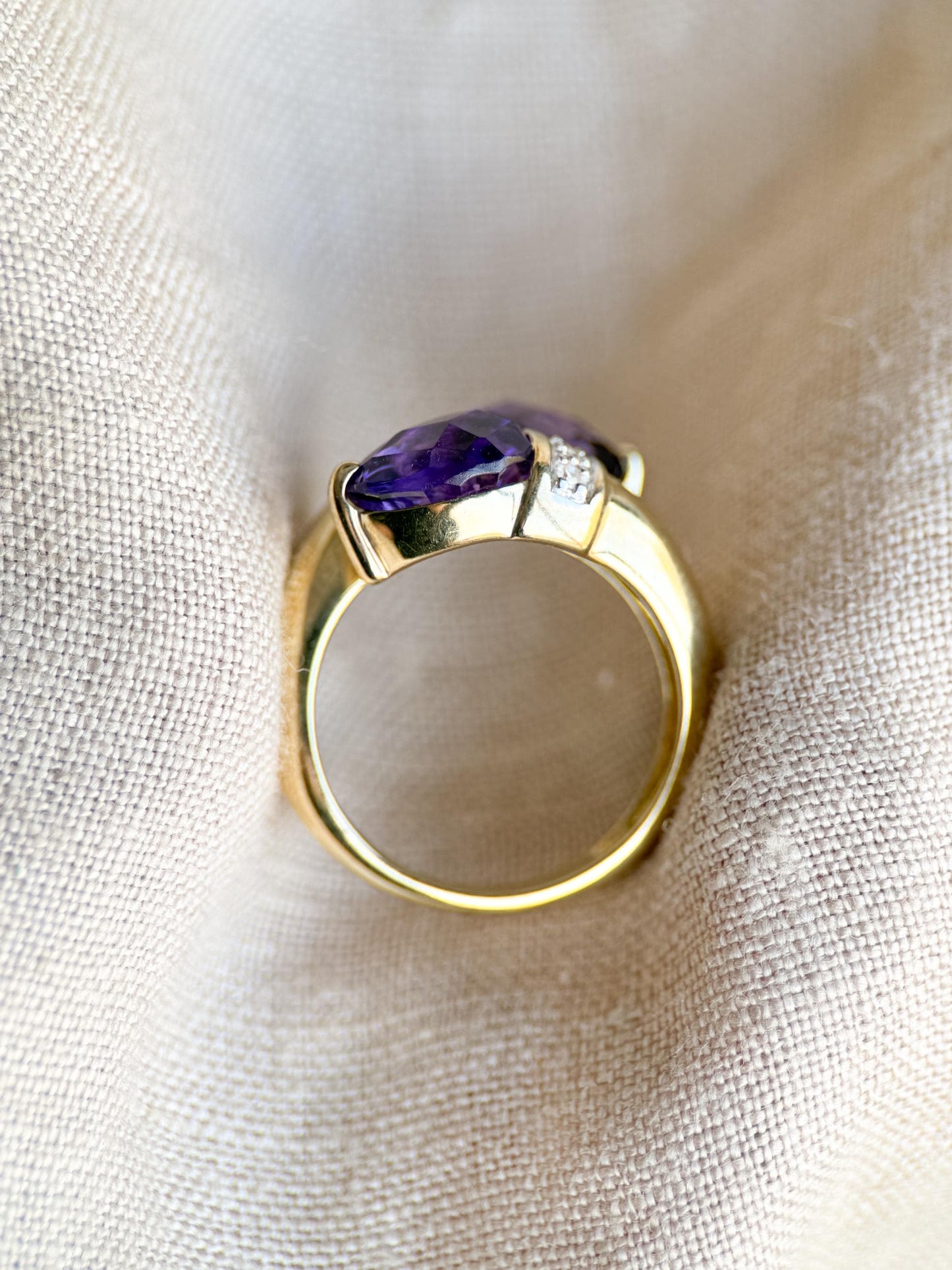 Vintage Amethyst Diamond Toi et Moi Ring, 14k Gold, Pear Twin Stone Statement Ring