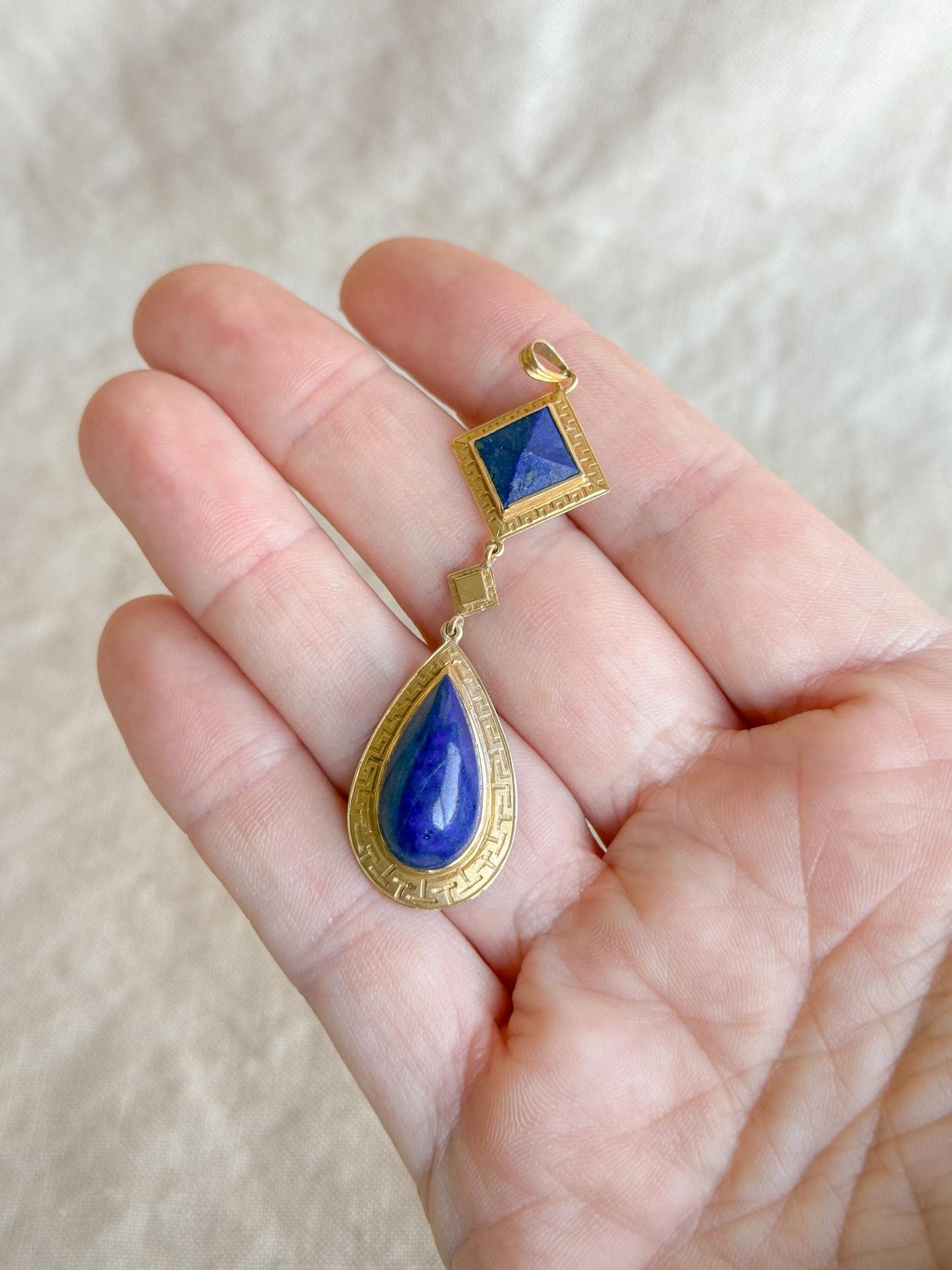 Vintage 1970s Blue Lapis Lazuli Drop Pendant, 14k Gold