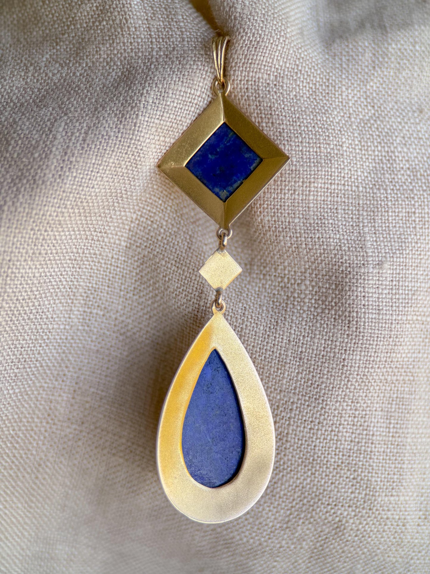 Vintage 1970s Blue Lapis Lazuli Drop Pendant, 14k Gold