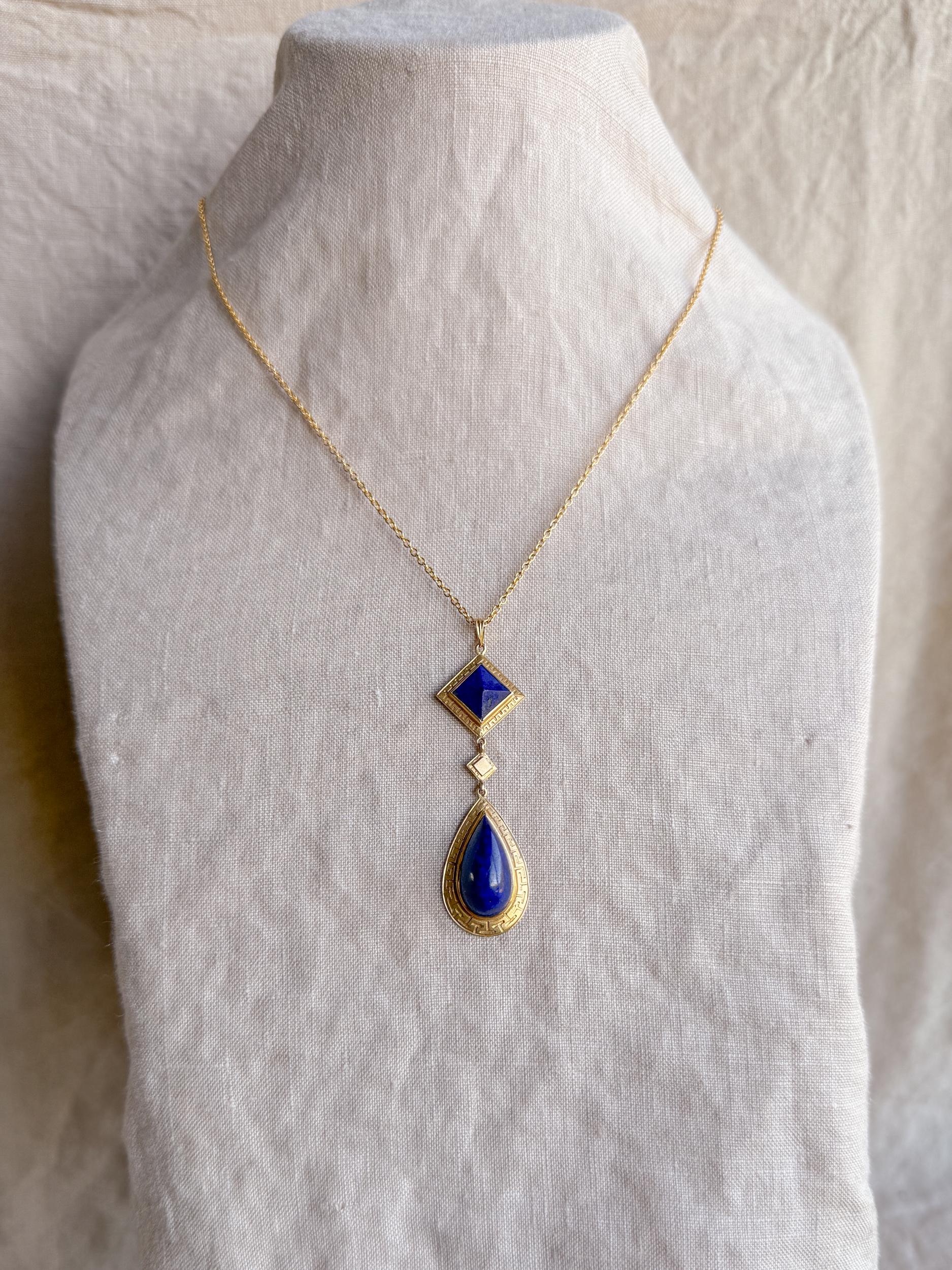 Vintage 1970s Blue Lapis Lazuli Drop Pendant, 14k Gold