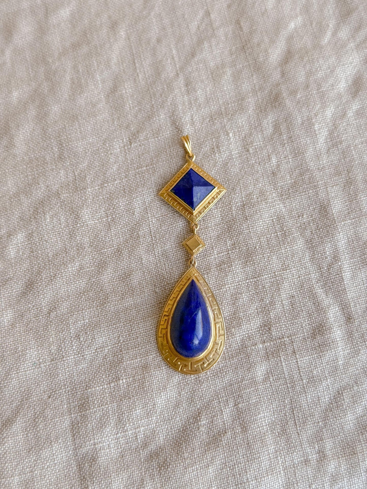 Vintage 1970s Blue Lapis Lazuli Drop Pendant, 14k Gold
