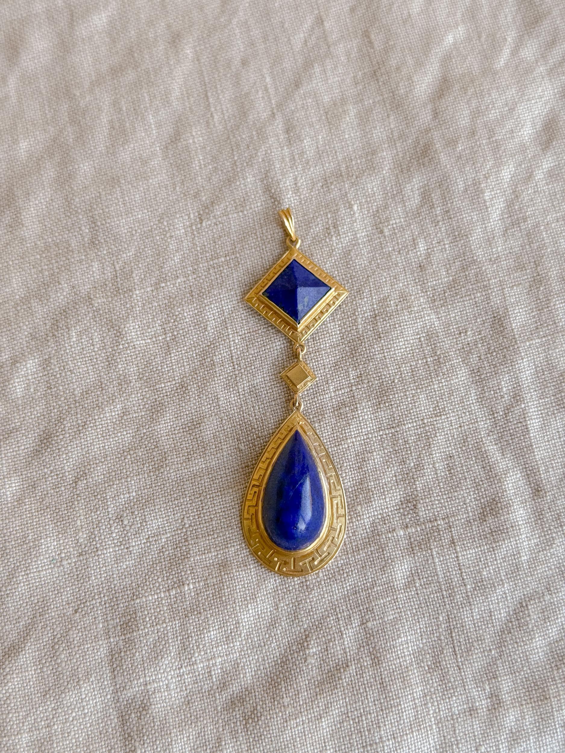 Vintage 1970s Blue Lapis Lazuli Drop Pendant, 14k Gold