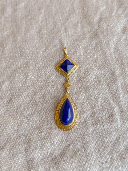 Vintage Lapis Lazuli Pendant, 14k Gold, Pear and Square Drop Pendant, 1970s Blue Pendant