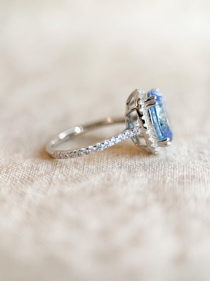Vintage Cubic Zirconia Engagement Ring, Oval Cut, Sterling Silver, 2000s Blue Halo Promise Ring