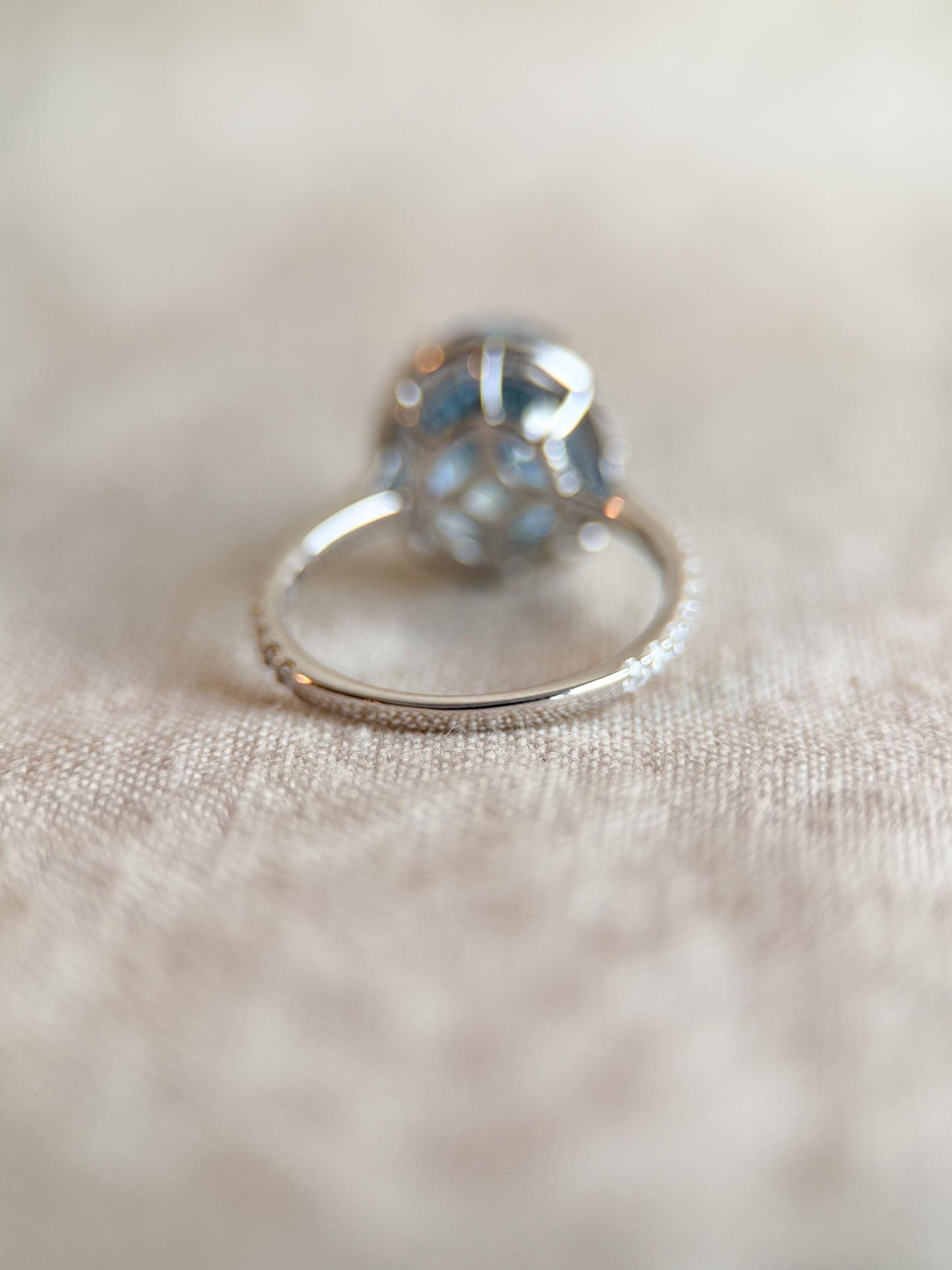 Vintage Cubic Zirconia Engagement Ring, Oval Cut, Sterling Silver, 2000s Blue Halo Promise Ring