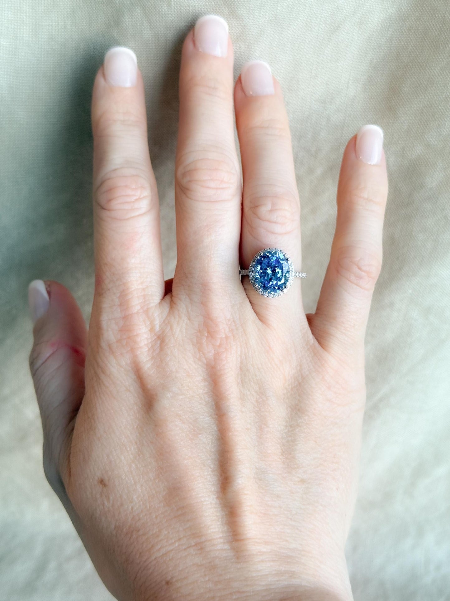 Vintage Cubic Zirconia Engagement Ring, Oval Cut, Sterling Silver, 2000s Blue Halo Promise Ring