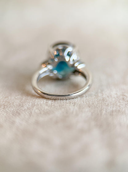 Vintage Blue Topaz Sterling Silver Ring, Oval Cocktail Statement Jewelry