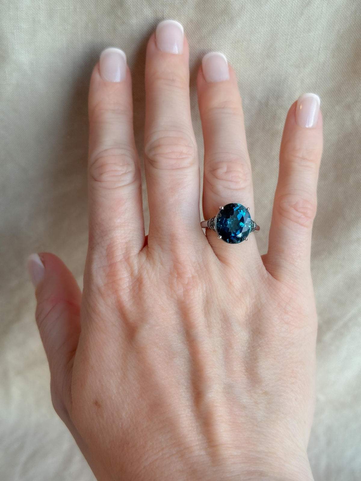 Vintage Blue Topaz Sterling Silver Ring, Oval Cocktail Statement Jewelry