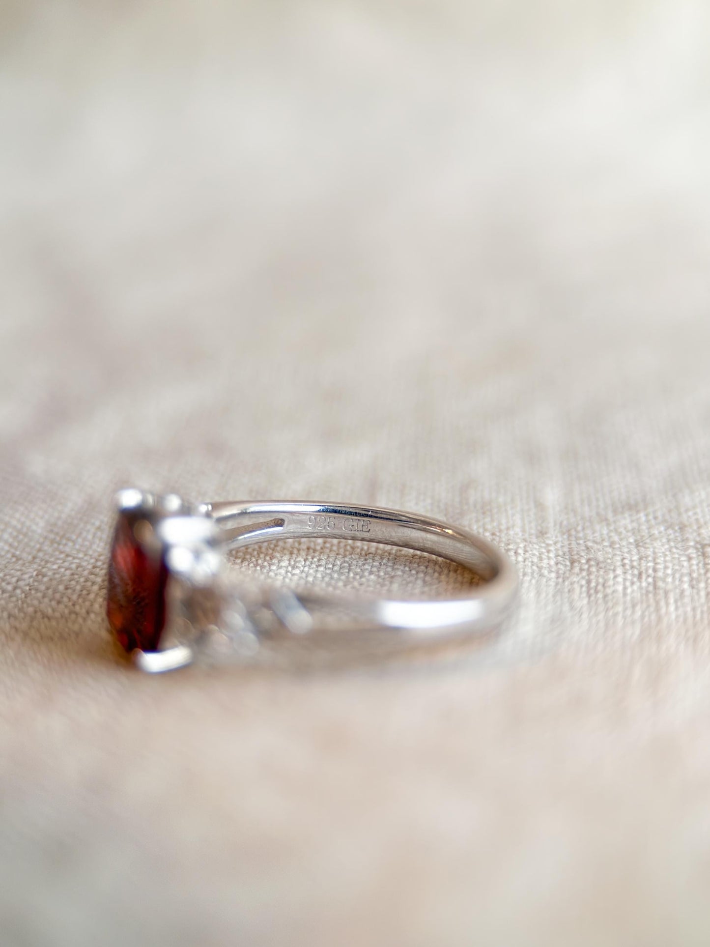 Vintage Sterling Silver Garnet Gemstone Ring, Faceted Gemstone Statement Ring, Classic Elegant Jewelry