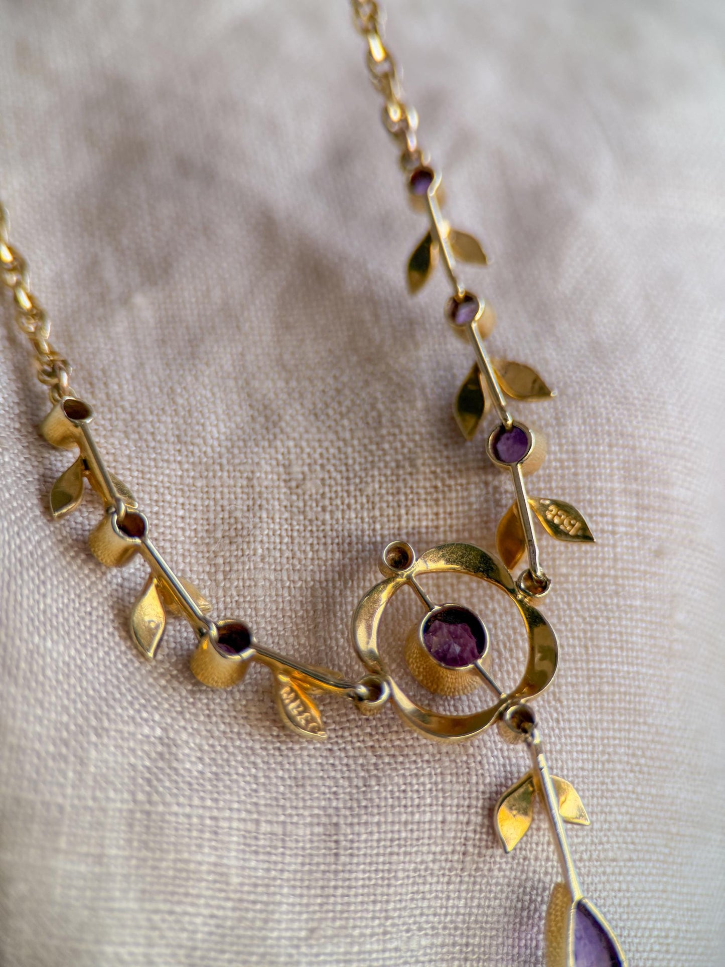 Vintage 1970s Floral Amethyst & Pearl Pendant Necklace, 14k Gold