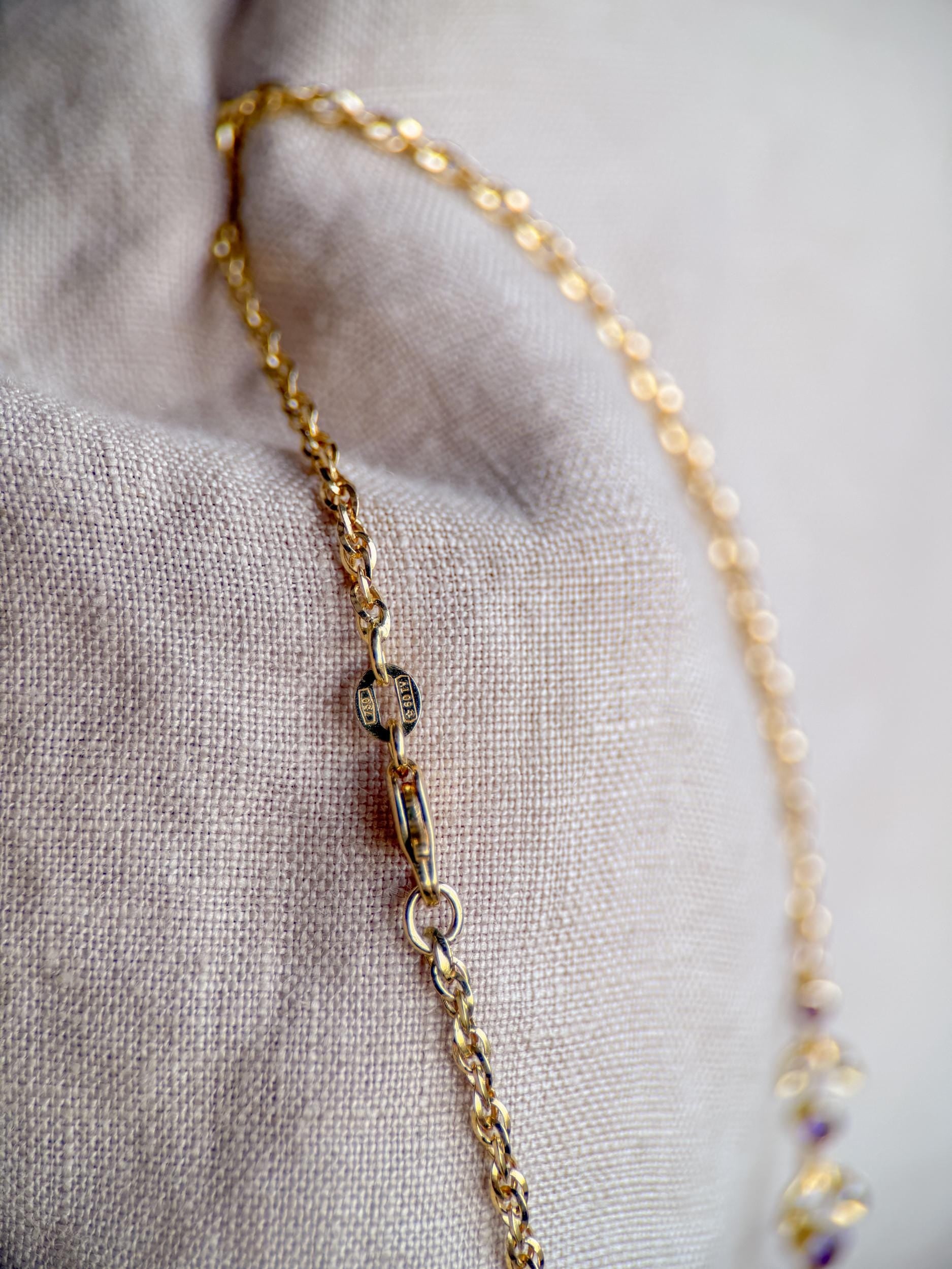 Vintage 1970s Floral Amethyst & Pearl Pendant Necklace, 14k Gold