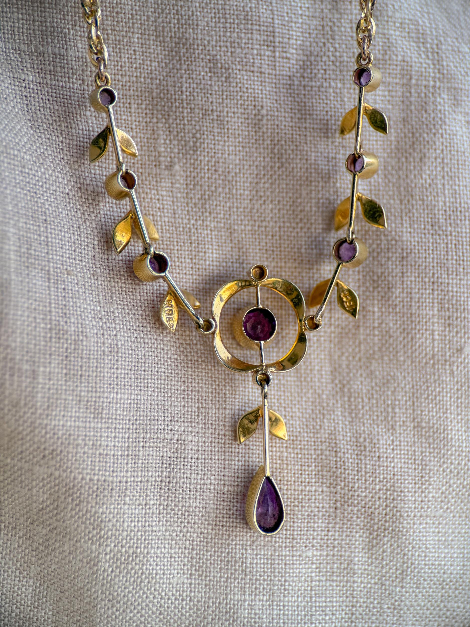 Vintage 1970s Floral Amethyst & Pearl Pendant Necklace, 14k Gold