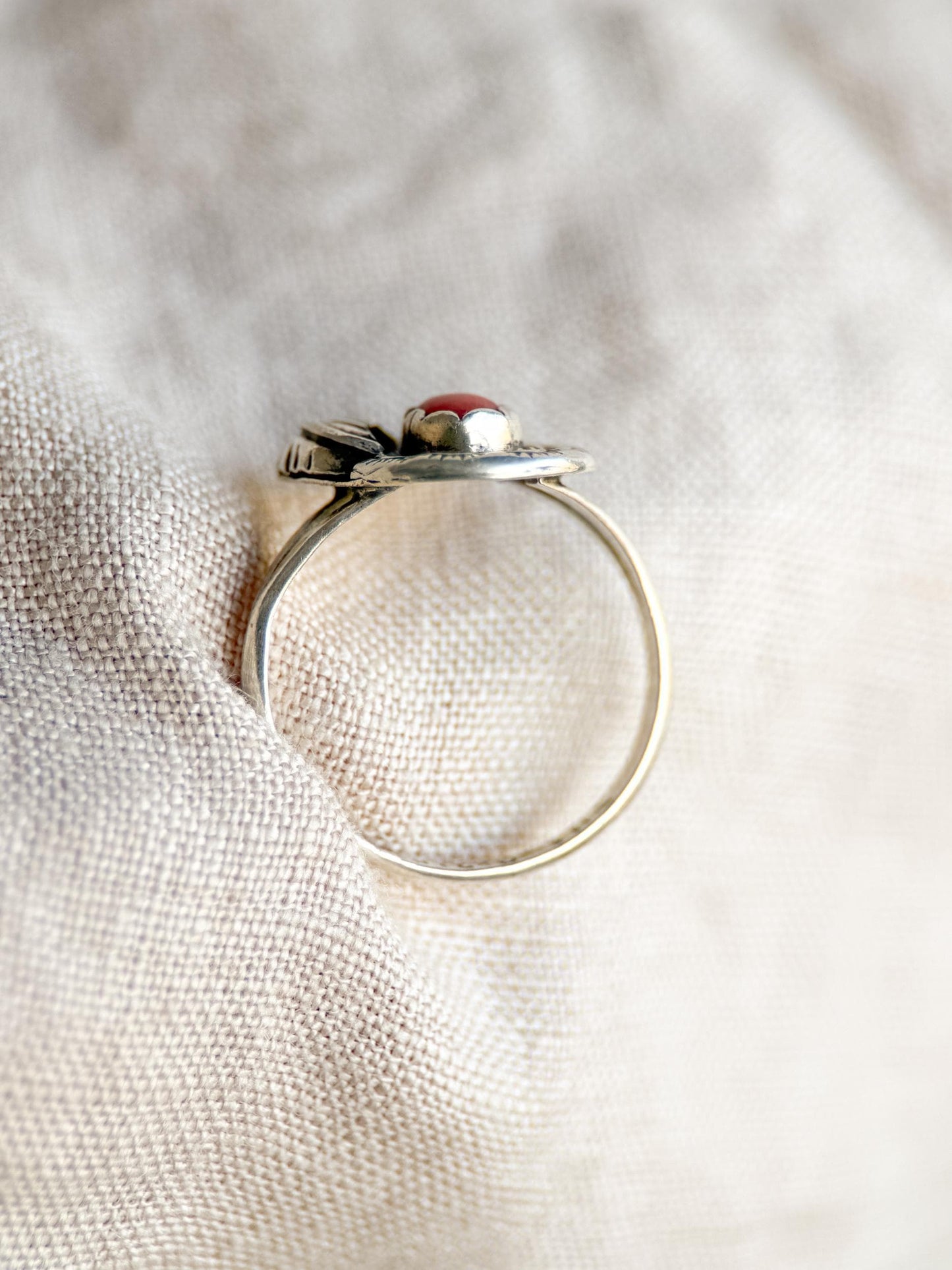 Vintage Sterling Silver Coral Leaf Ring, Boho Statement Jewelry
